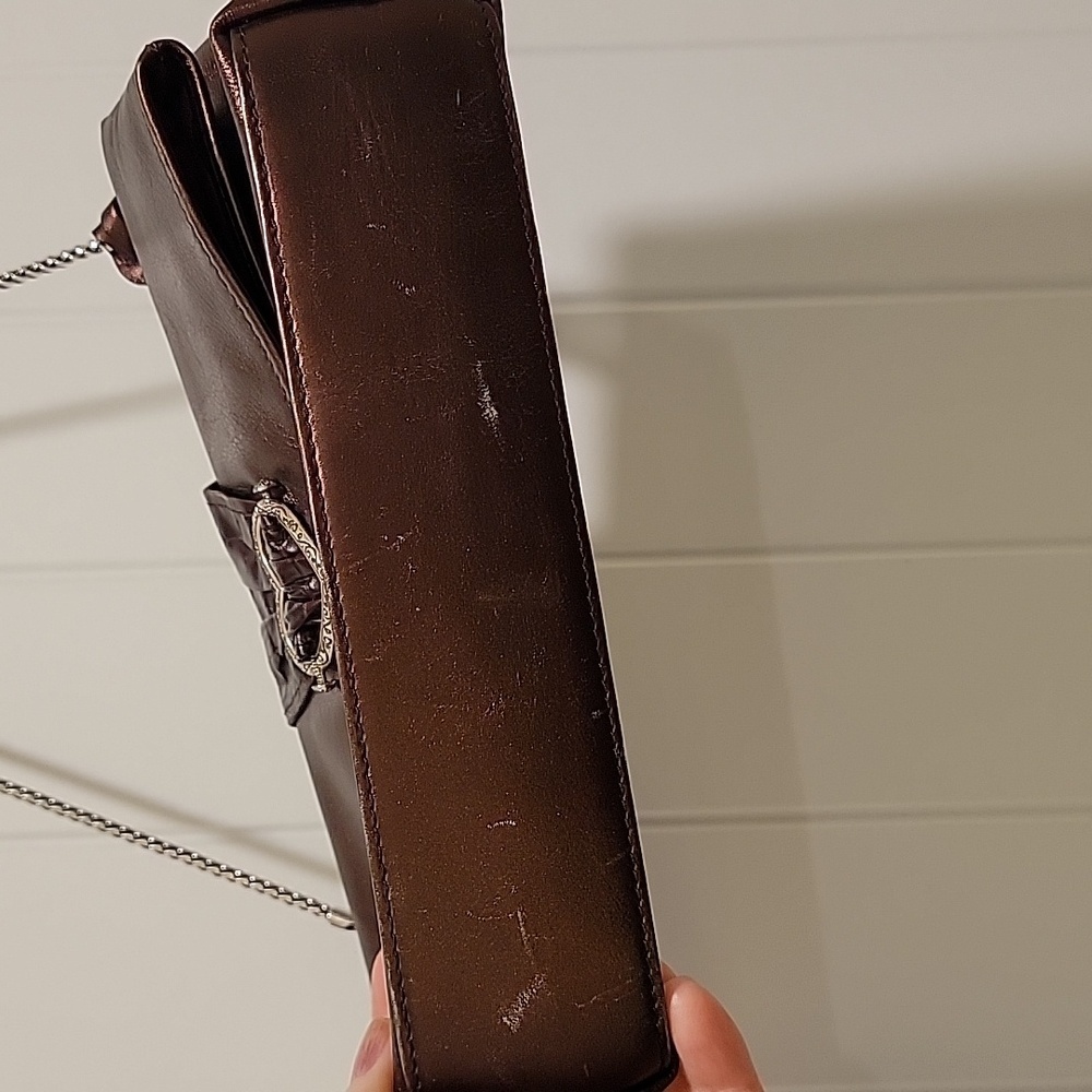 Brighton Scarlet Bronze Fold Over Silver Chain Leather Bag - Picture 6 of 8